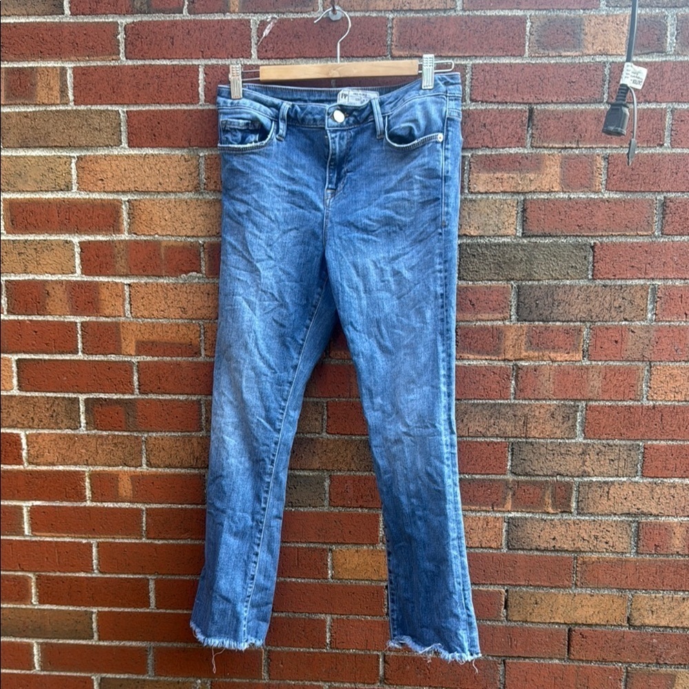 Free People Distressed Blue Straight Leg Jeans